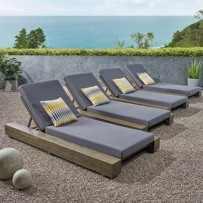Outdoor Acacia Wood Chaise Lounge and Cushion Sets (Set of 4) - NH858903 outdoor furniture, garden bench