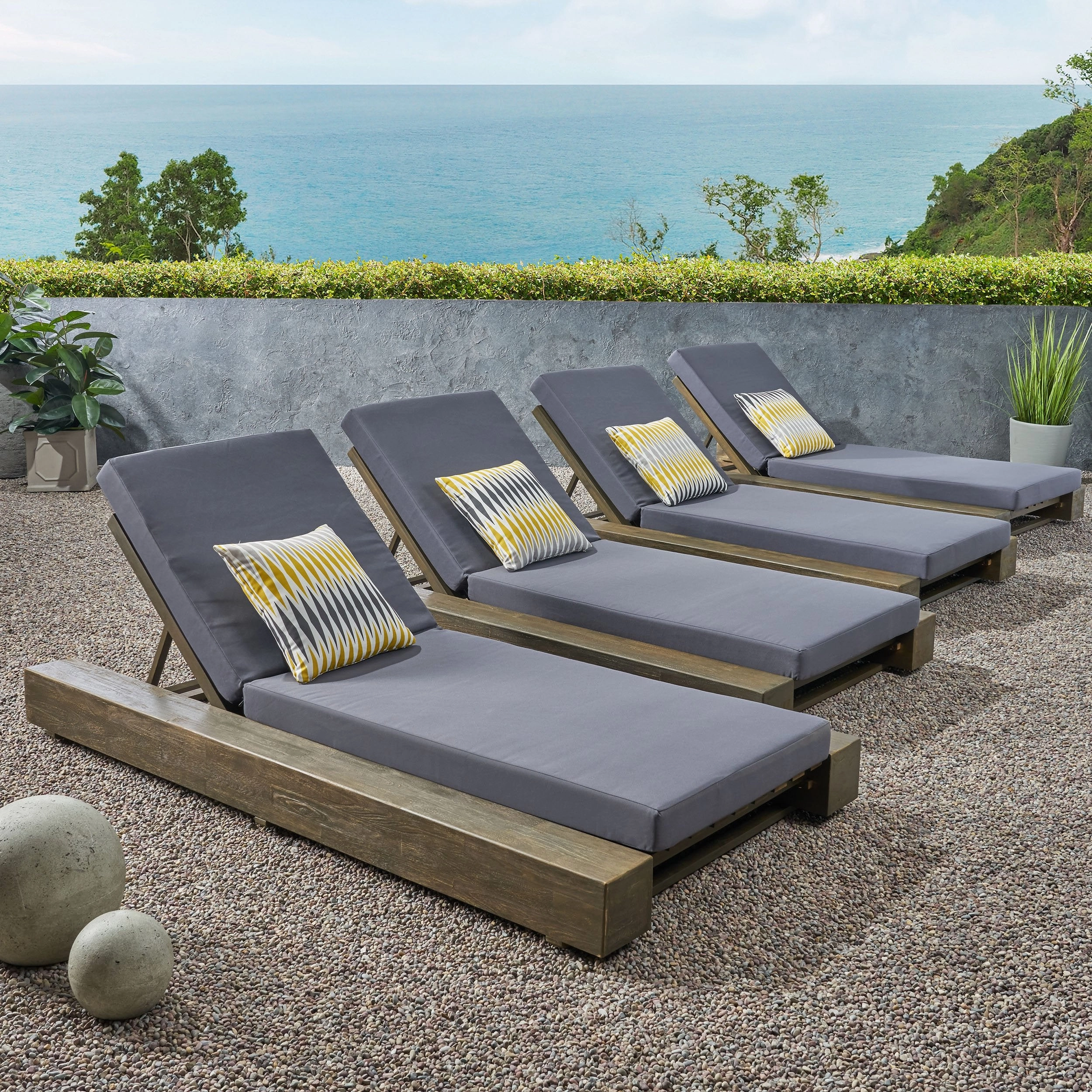 Outdoor Acacia Wood Chaise Lounge and Cushion Sets (Set of 4) - NH858903 outdoor furniture, garden bench