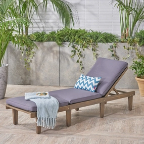 Outdoor Acacia Wood Chaise Lounge with Cushion, Gray and Dark Gray - NH673403 patio umbrella, gazebo
