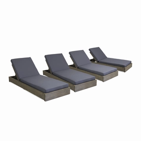 Outdoor Acacia Wood Chaise Lounge with Cushion (Set of 4) - NH814313 outdoor furniture, garden bench
