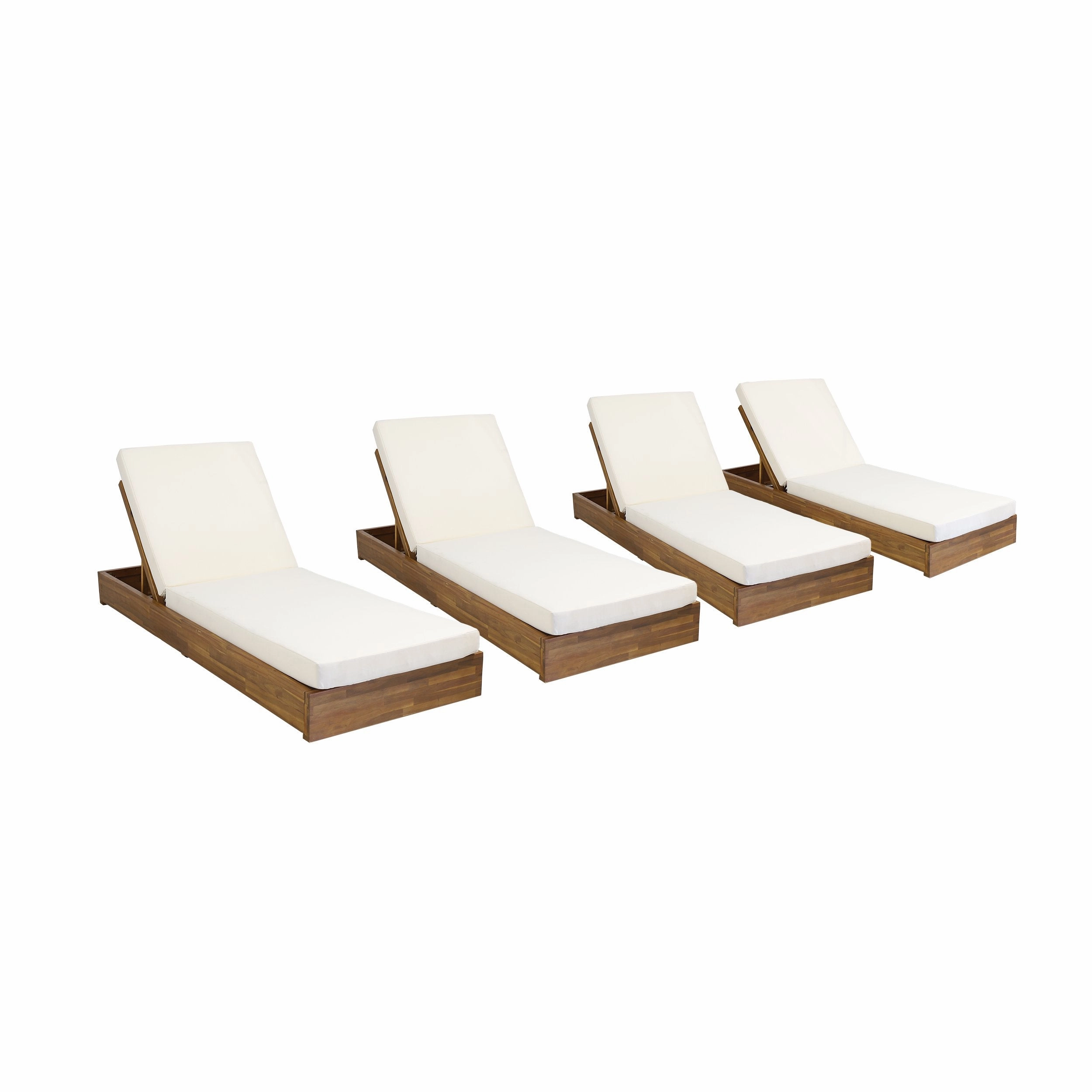 Outdoor Acacia Wood Chaise Lounge with Cushion (Set of 4) - NH814313