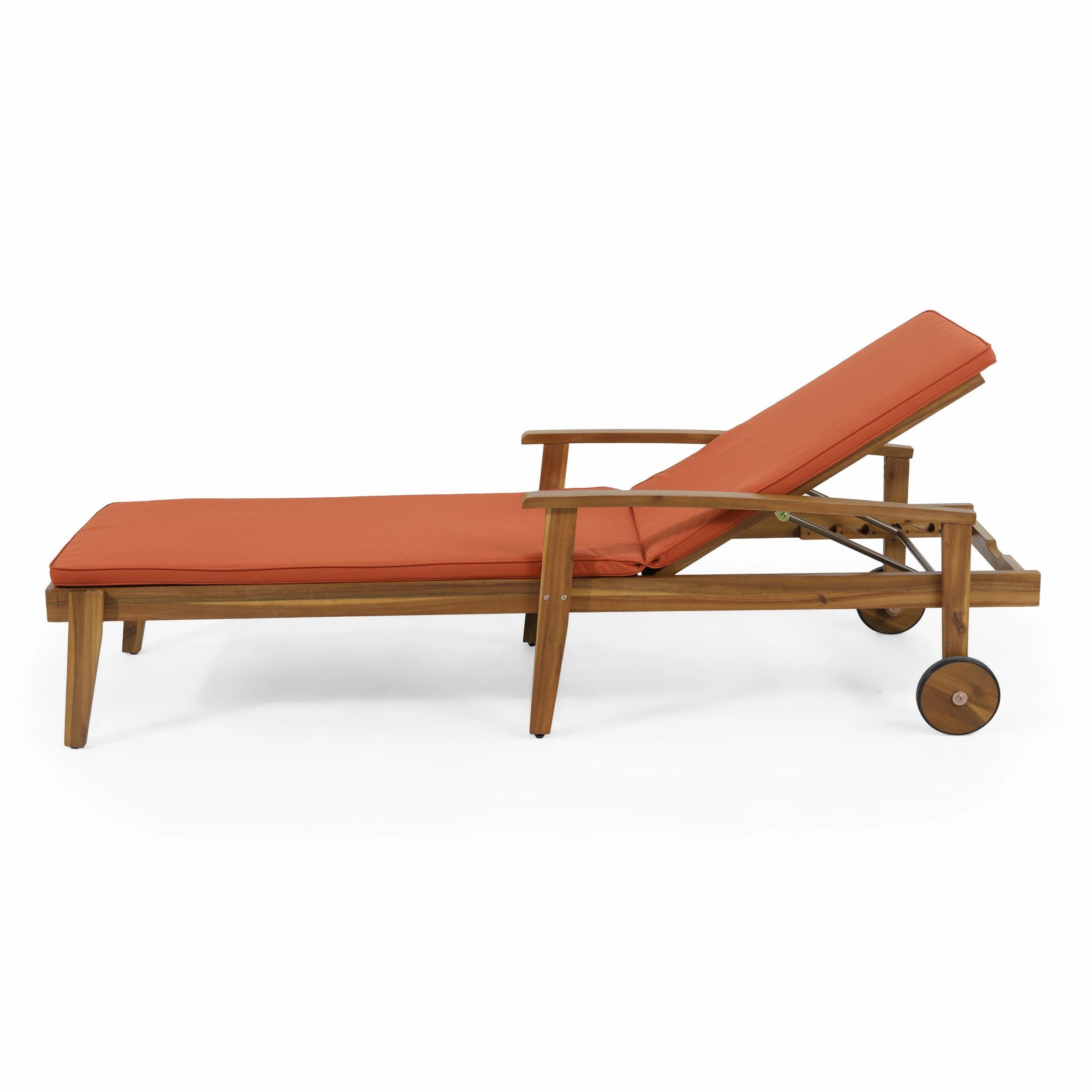 Outdoor Acacia Wood Chaise Lounge with Water Resistant Cushion - NH062513