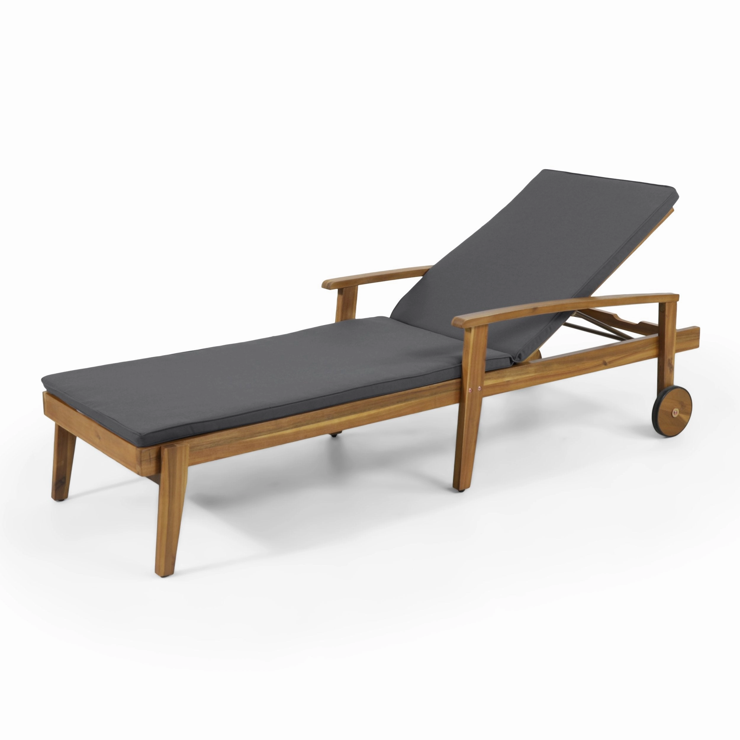 Outdoor Acacia Wood Chaise Lounge with Water Resistant Cushion - NH062513