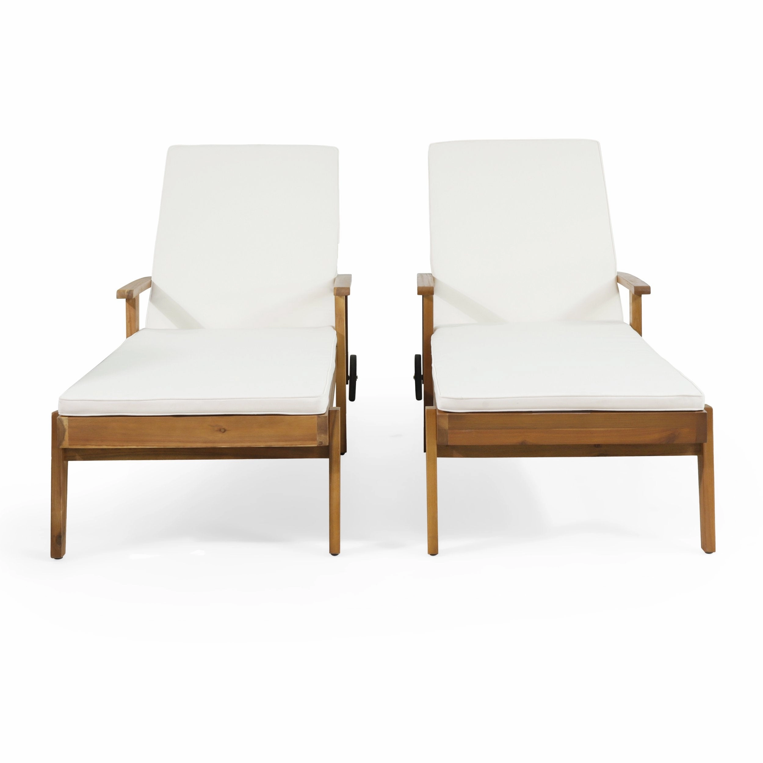 Outdoor Acacia Wood Chaise Lounge with Water Resistant Cushion, Set of 2 - NH762513