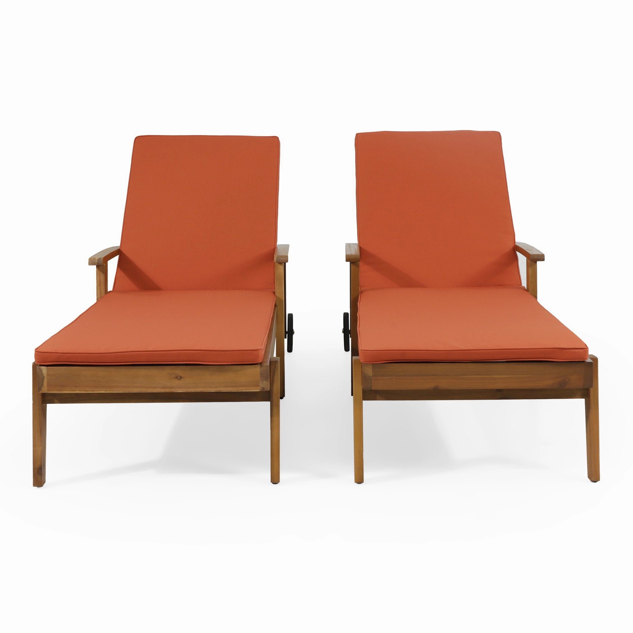 Outdoor Acacia Wood Chaise Lounge with Water Resistant Cushion, Set of 2 - NH762513 outdoor furniture, garden bench