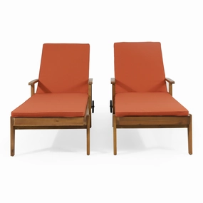Outdoor Acacia Wood Chaise Lounge with Water Resistant Cushion, Set of 2 - NH762513 outdoor furniture, garden bench