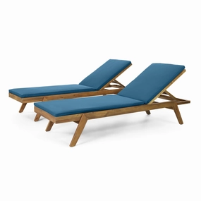 Outdoor Acacia Wood Chaise Lounge with Water Resistant Cushions, Set of 2 - NH148413 outdoor furniture, garden bench