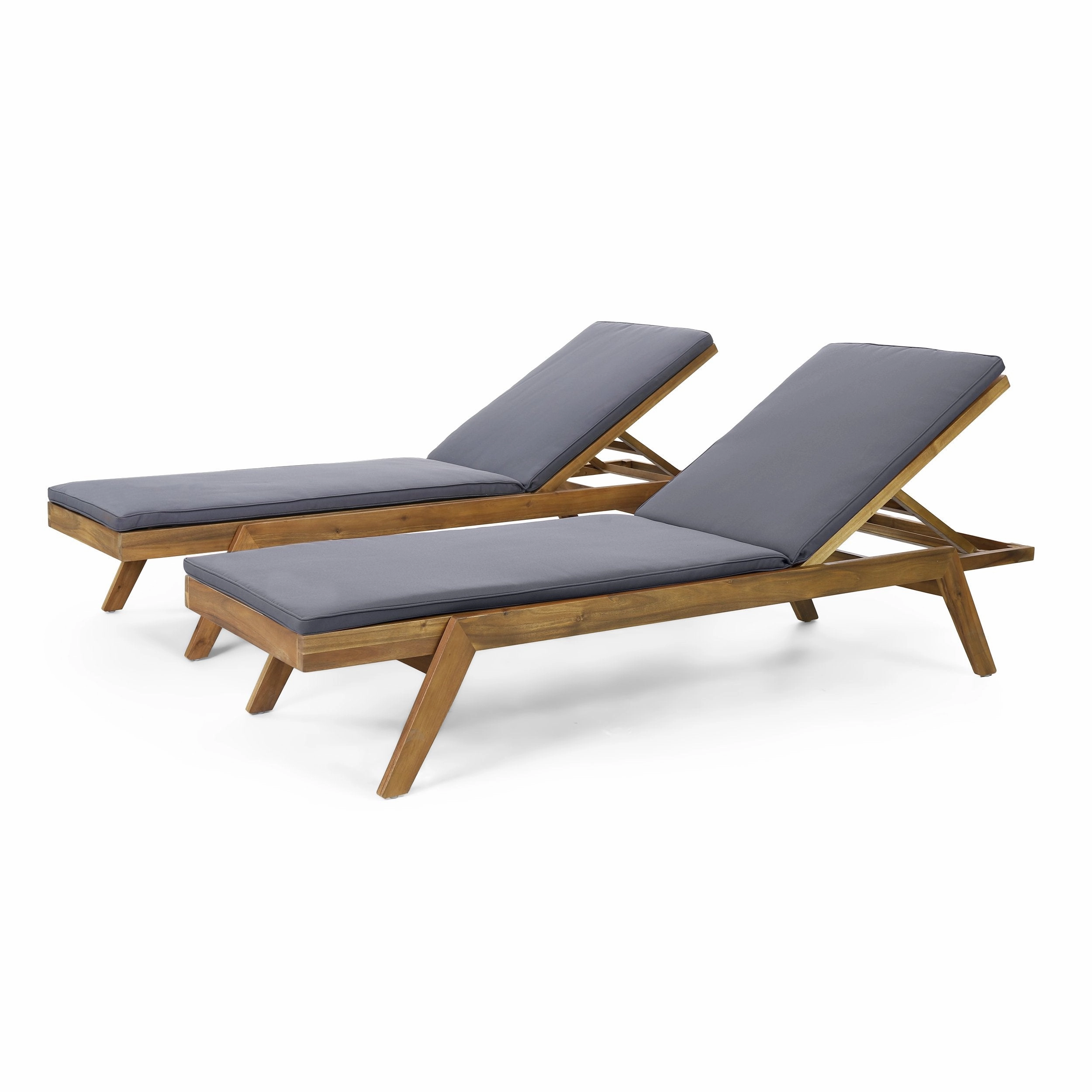 Outdoor Acacia Wood Chaise Lounge with Water Resistant Cushions, Set of 2 - NH148413