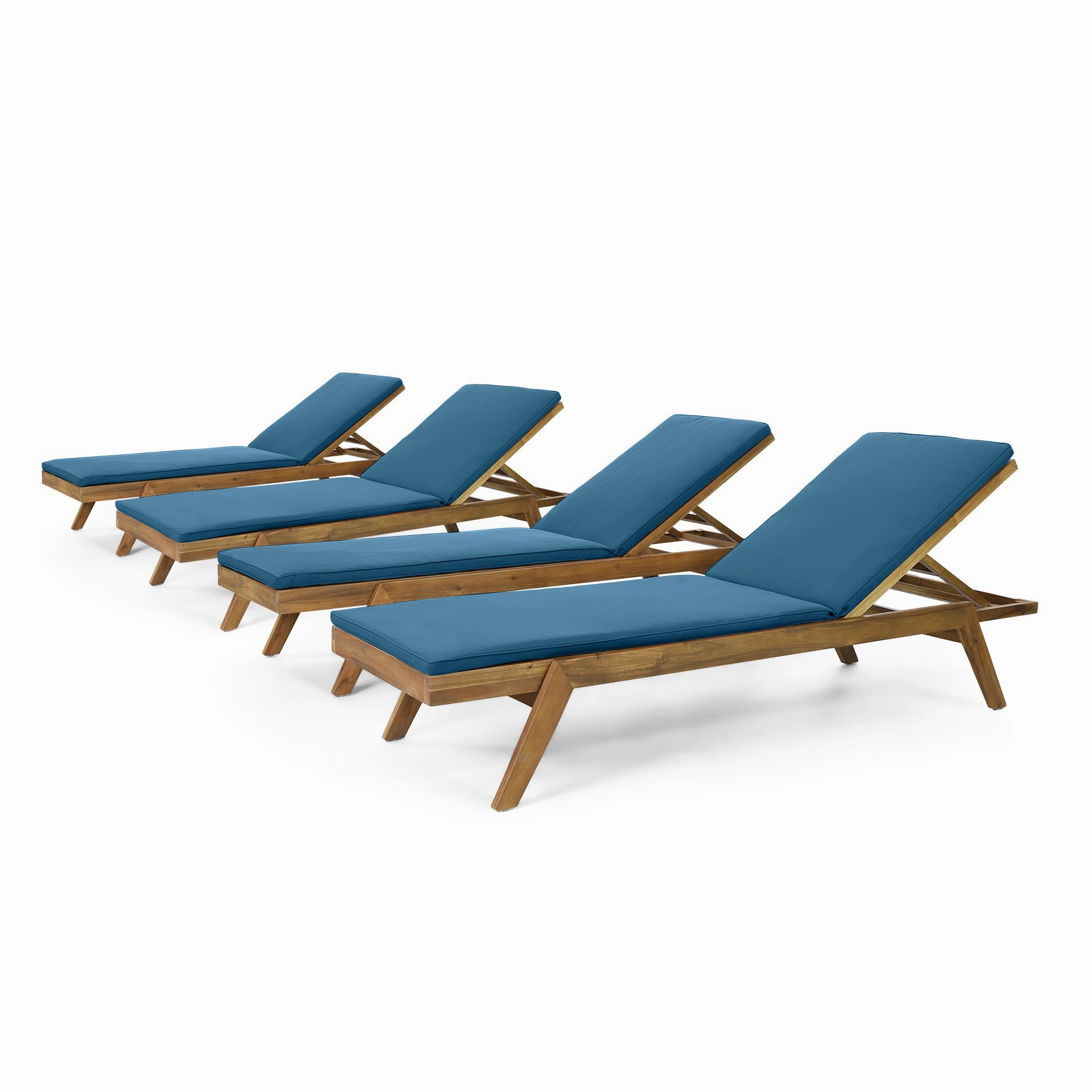 Outdoor Acacia Wood Chaise Lounge with Water Resistant Cushions, Set of 4 - NH848413