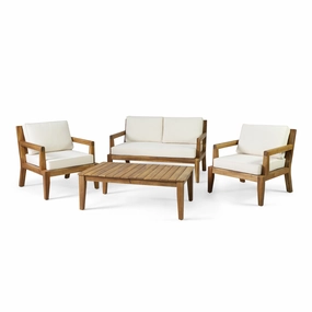 Outdoor Acacia Wood Chat Set, Teak and Beige - NH392413 outdoor furniture, garden bench