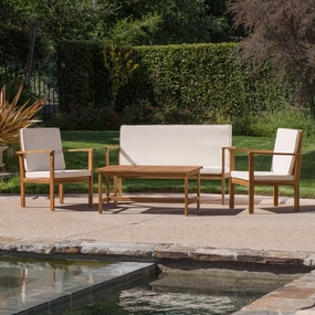 Outdoor Acacia Wood Chat Set w/ Water Resistant Cushions - NH031692 outdoor furniture, garden bench