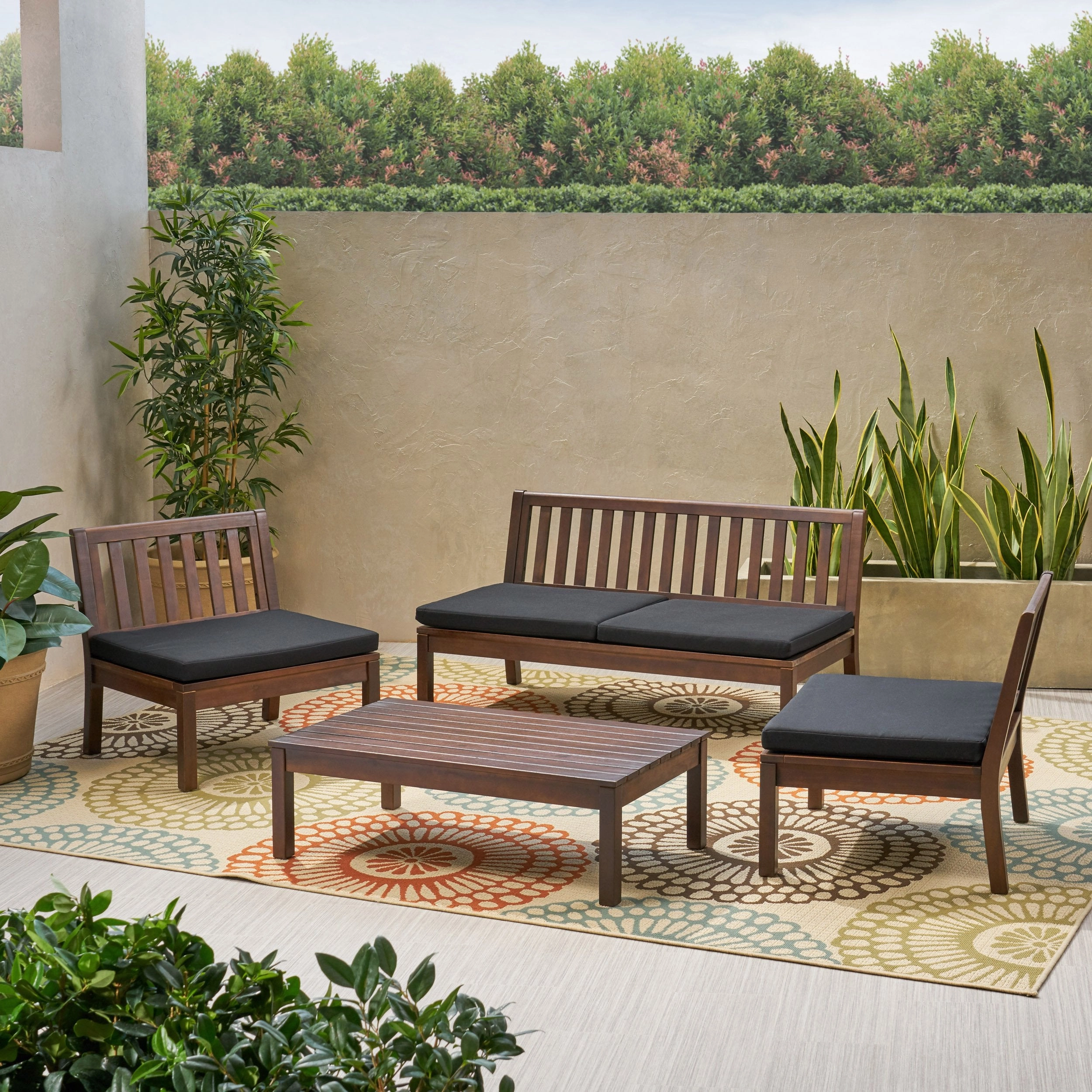 Outdoor Acacia Wood Chat Set with Coffee Table - NH409013 outdoor furniture, garden bench