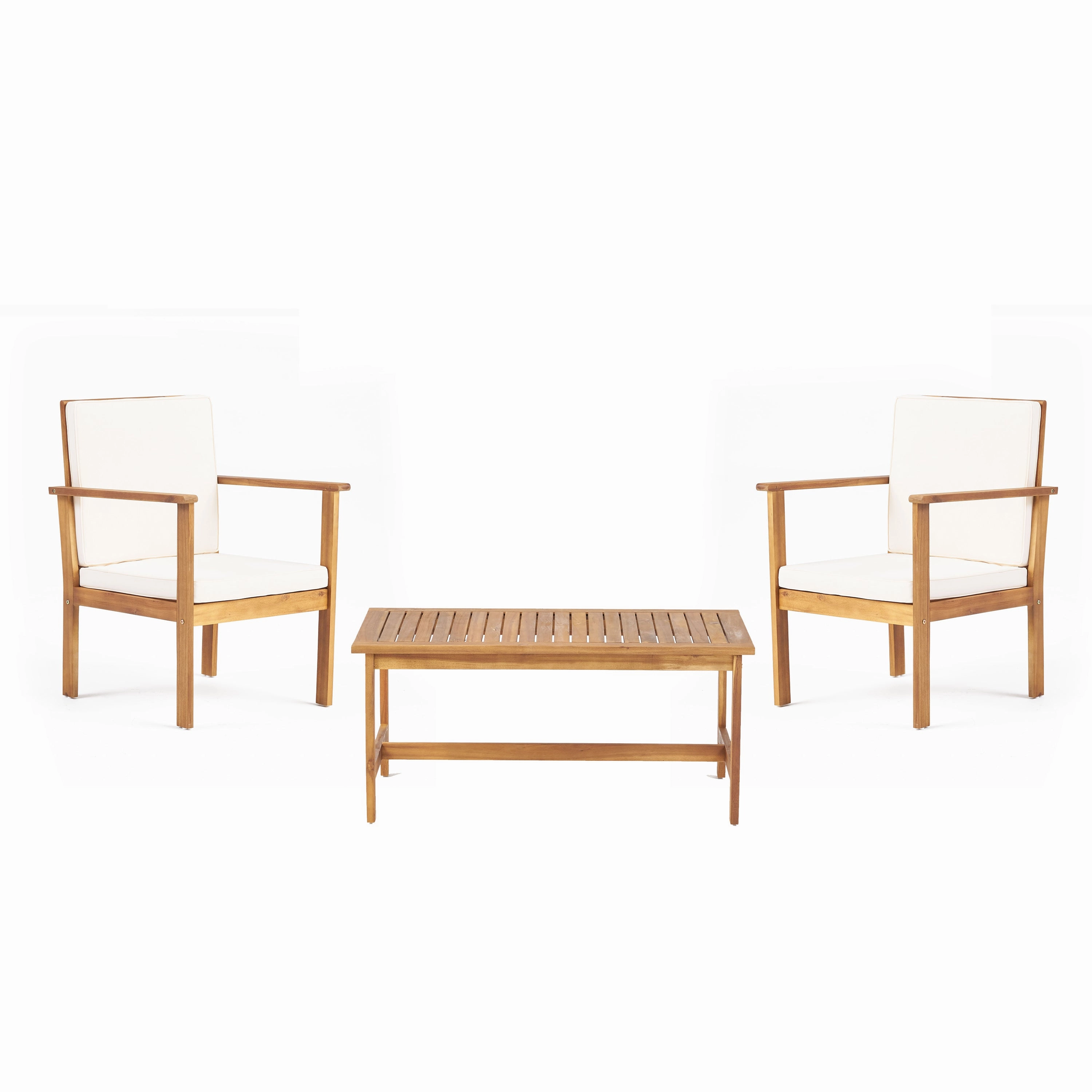Outdoor Acacia Wood Club Chair and Coffee Table Set with Cushions
