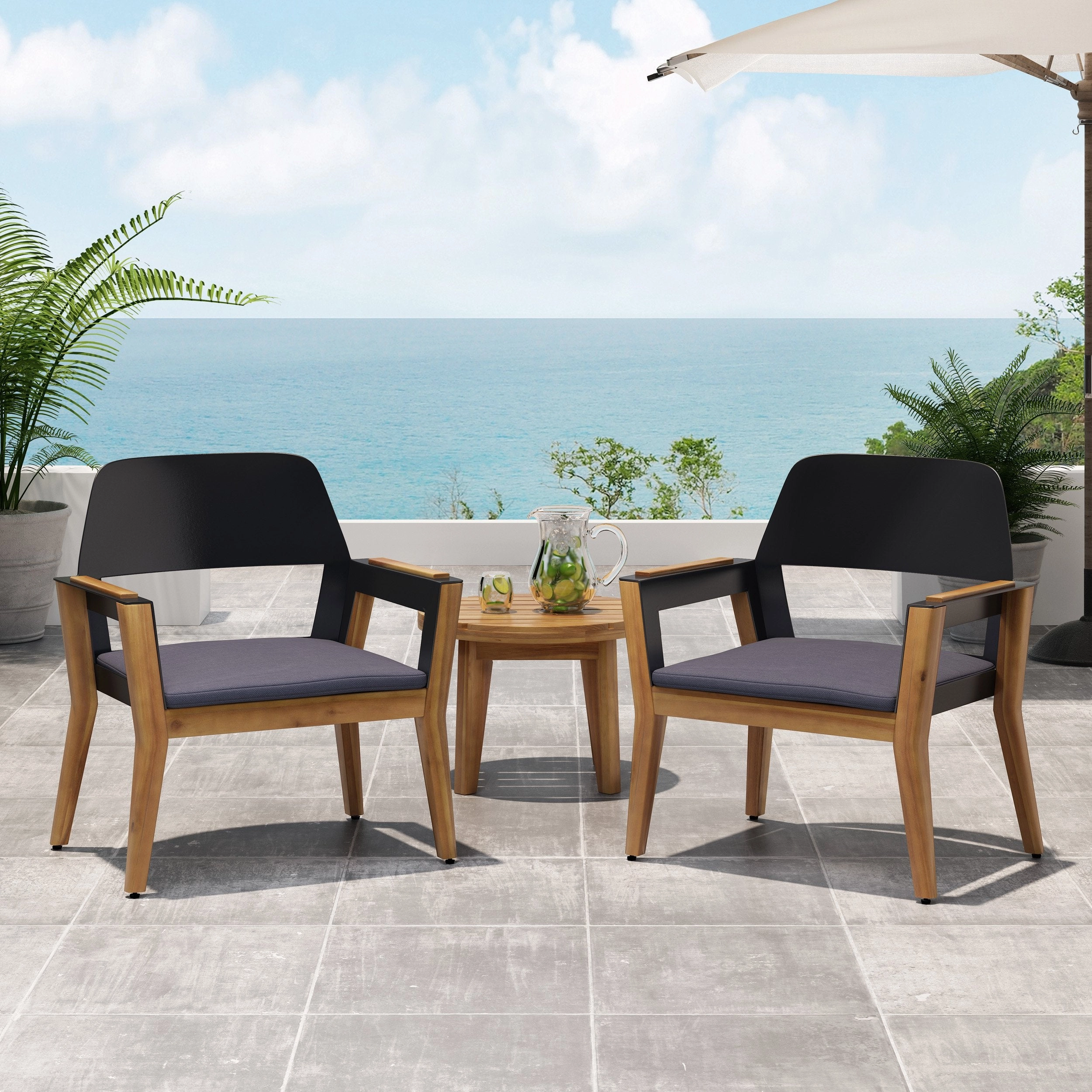 Outdoor Acacia Wood Club Chairs with Cushion (Set of 2) - NH858213 outdoor furniture, garden bench