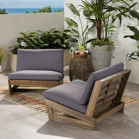 Outdoor Acacia Wood Club Chairs with Cushions (Set of 2) - NH160013 outdoor furniture, garden bench