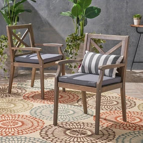 Outdoor Acacia Wood Dining Chair (Set of 2), Grey with Grey Cushions - NH186403 outdoor lounge chair, patio sofa