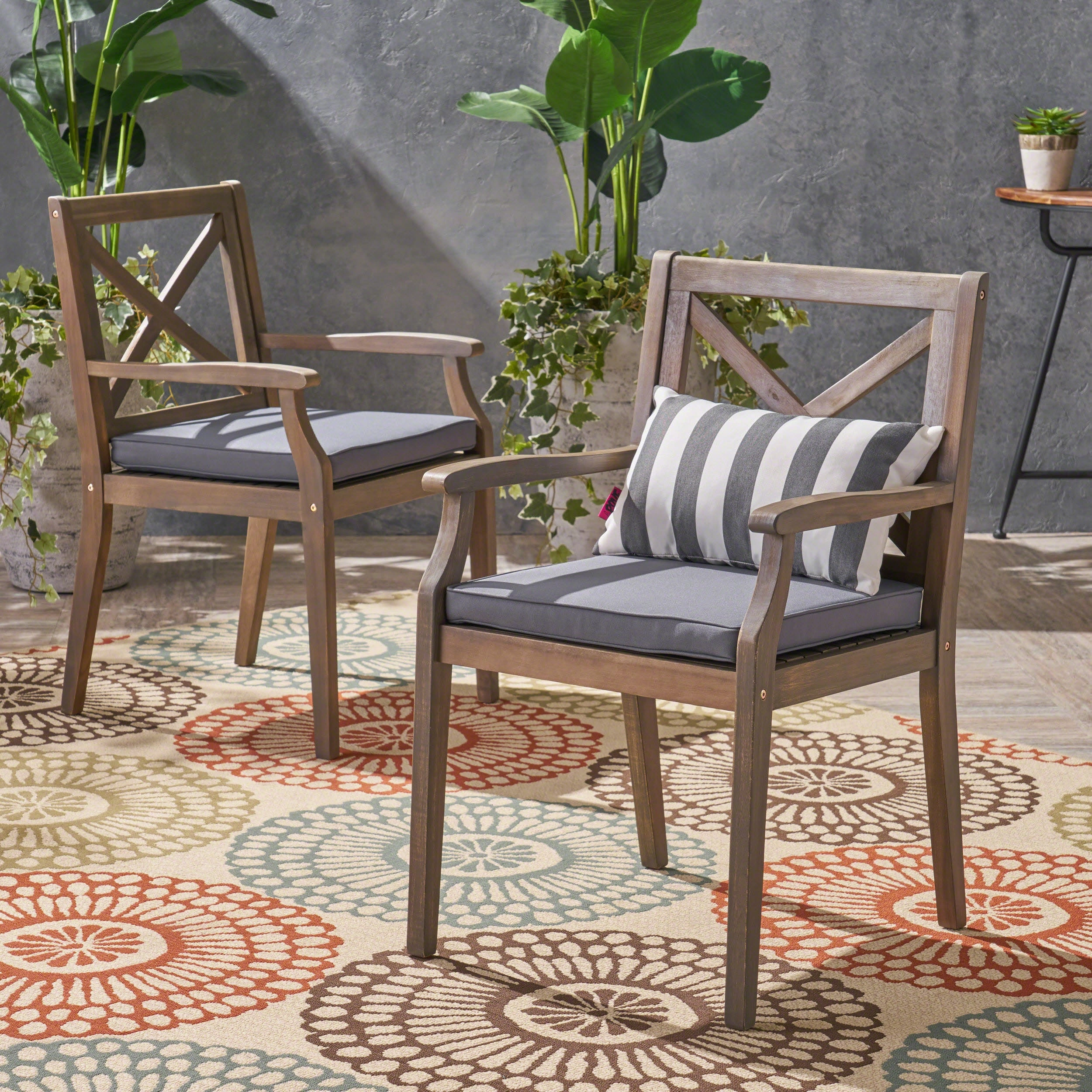 Outdoor Acacia Wood Dining Chair (Set of 2), Grey with Grey Cushions - NH186403 outdoor lounge chair, patio sofa