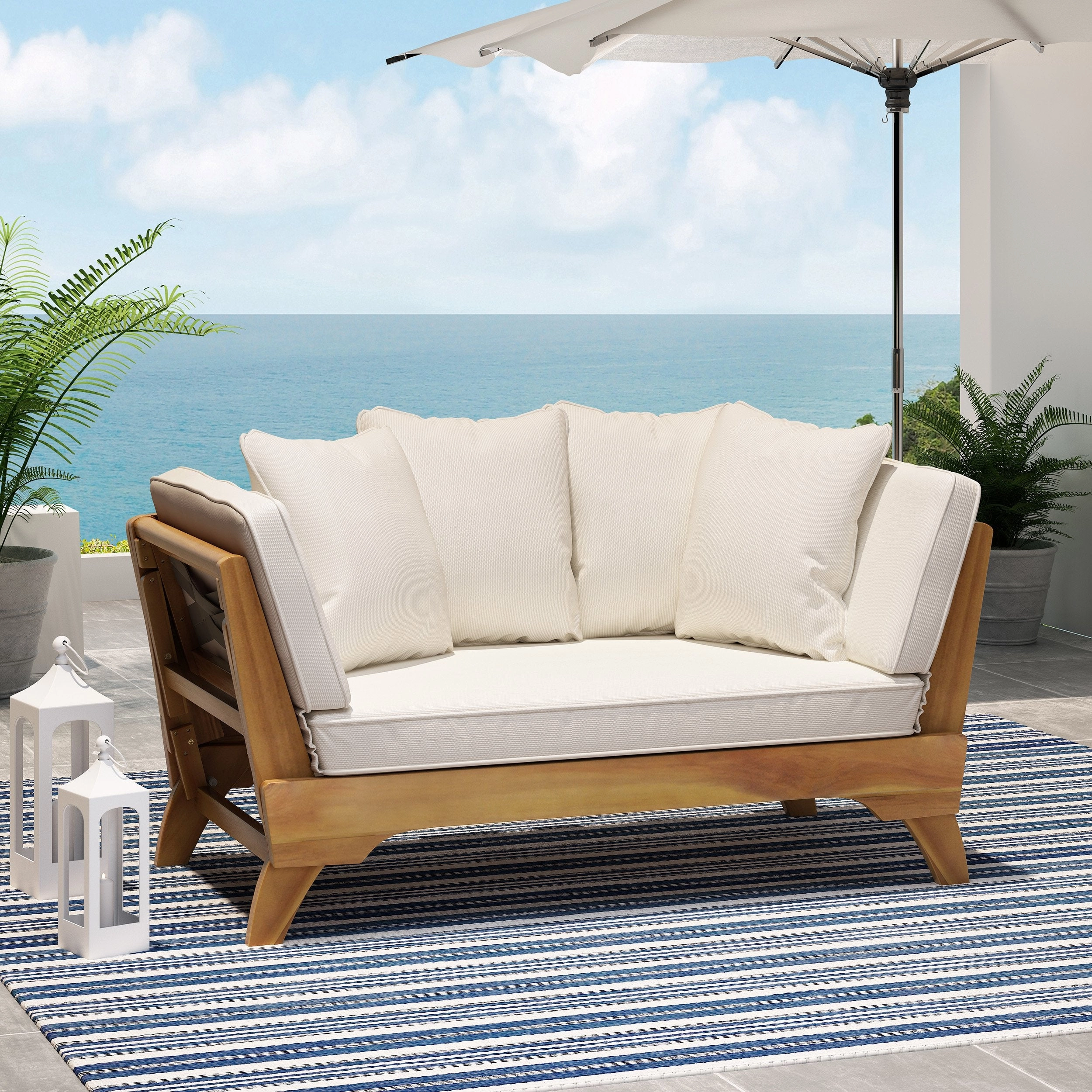 Outdoor Acacia Wood Expandable Daybed with Water Resistant Cushions - NH739213 patio umbrella, gazebo