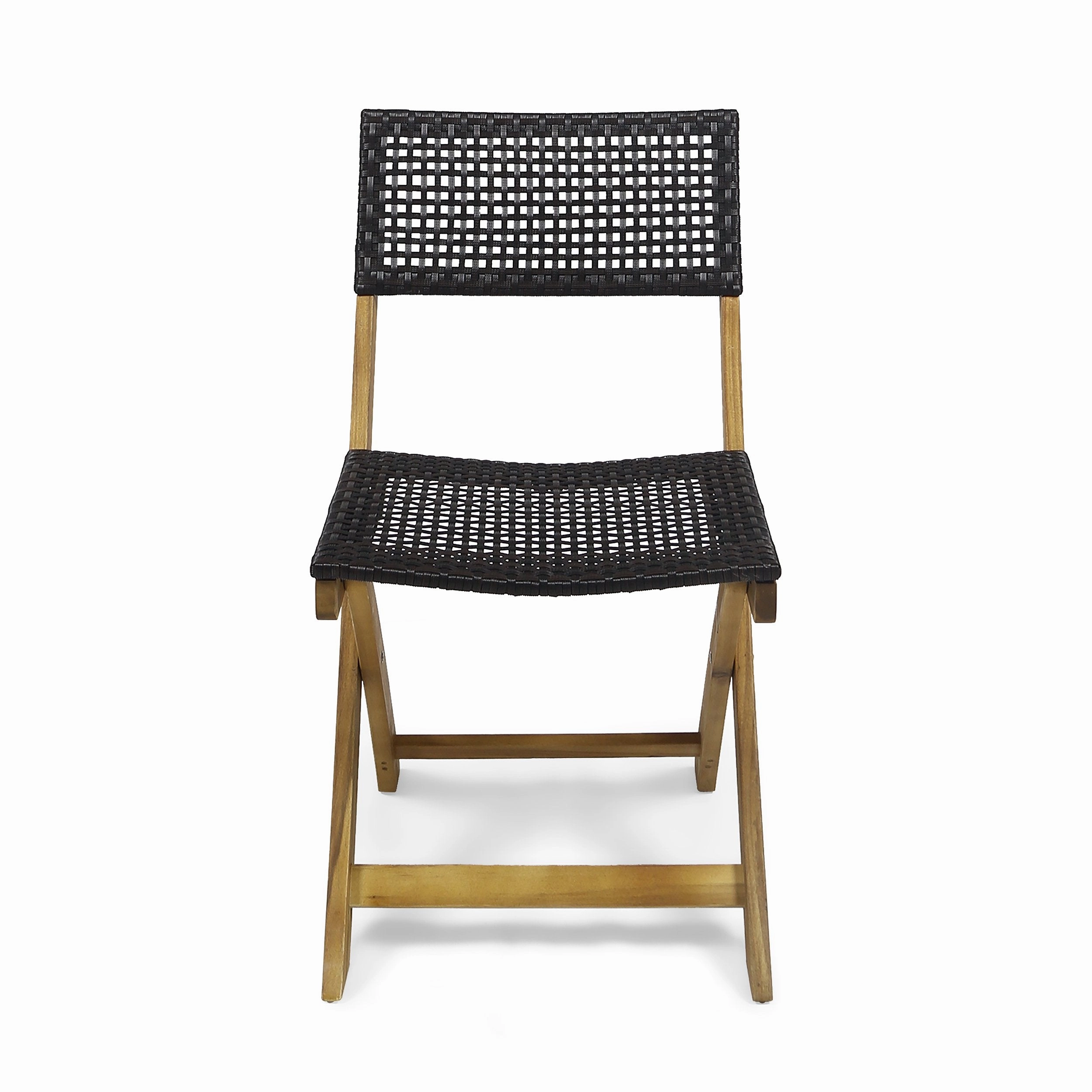 Outdoor Acacia Wood Foldable Bistro Chairs with Wicker Seating (Set of 4) - NH120903