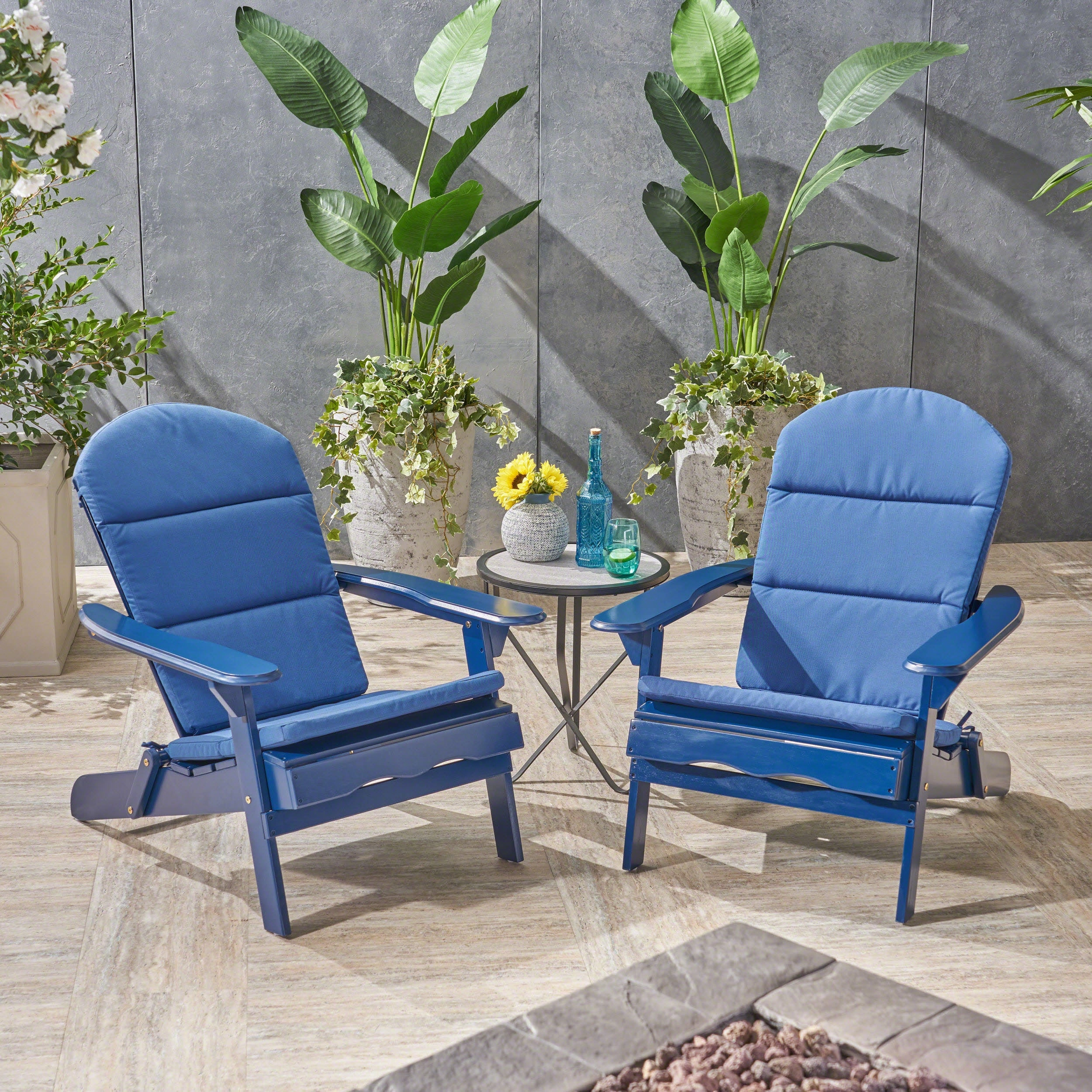 Outdoor Acacia Wood Folding Adirondack Chairs with Cushions - NH136403