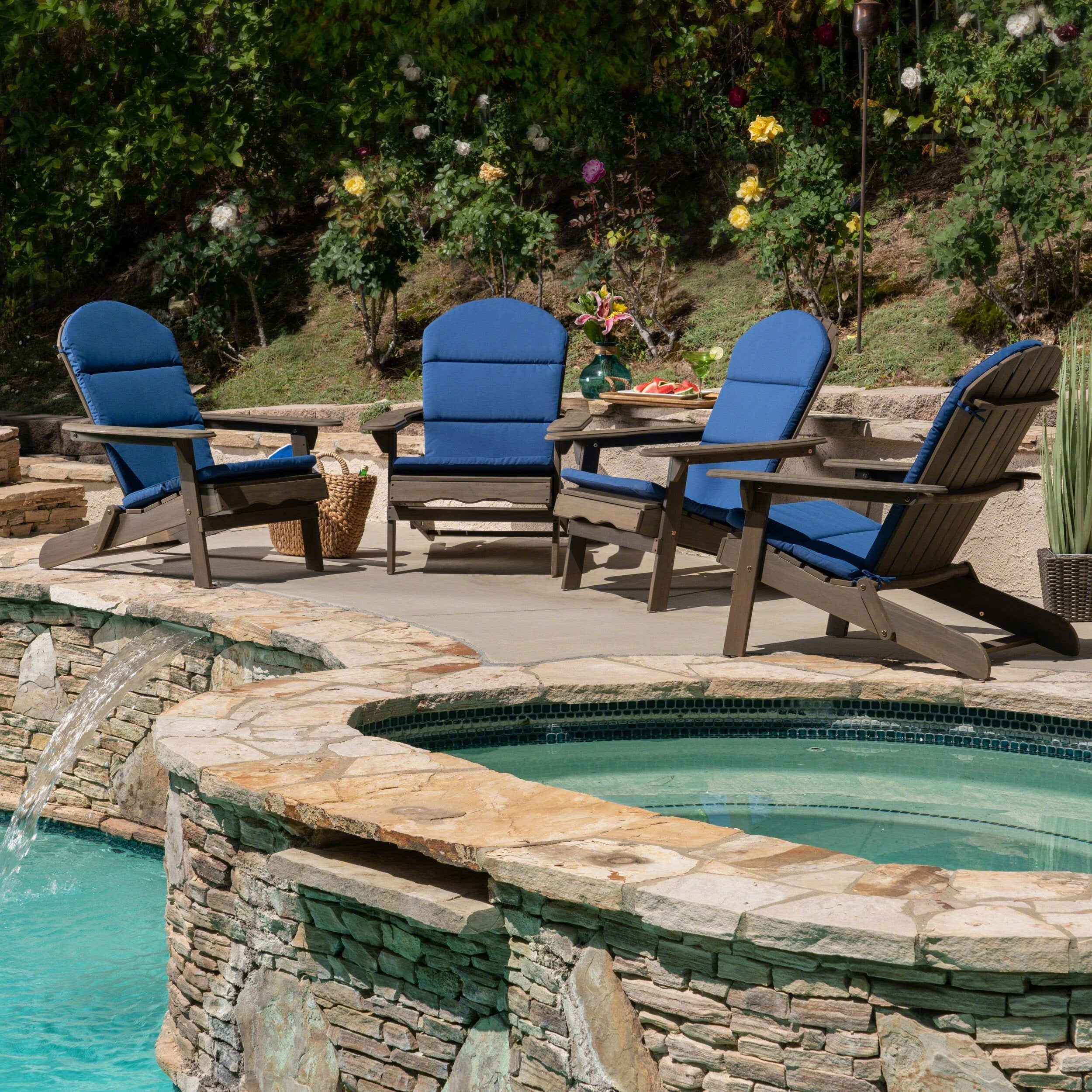 Outdoor Acacia Wood Folding Adirondack Chairs with Cushions - NH916403