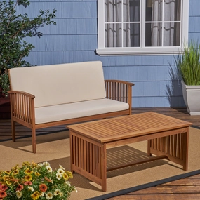 Outdoor Acacia Wood Loveseat & Coffee Table Set - NH460603 outdoor furniture, garden bench