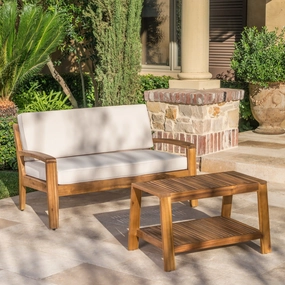 Outdoor Acacia Wood Loveseat and Coffee Table Set with Cushions - NH354303 outdoor furniture, garden bench