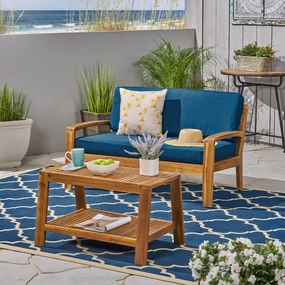 Outdoor Acacia Wood Loveseat and Coffee Table Set with Cushions - NH372703 outdoor furniture, garden bench