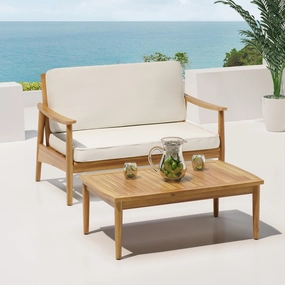Outdoor Acacia Wood Loveseat Set with Coffee Table - NH446213 outdoor furniture, garden bench