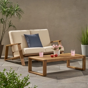 Outdoor Acacia Wood Loveseat Set with Coffee Table - NH484213 outdoor furniture, garden bench