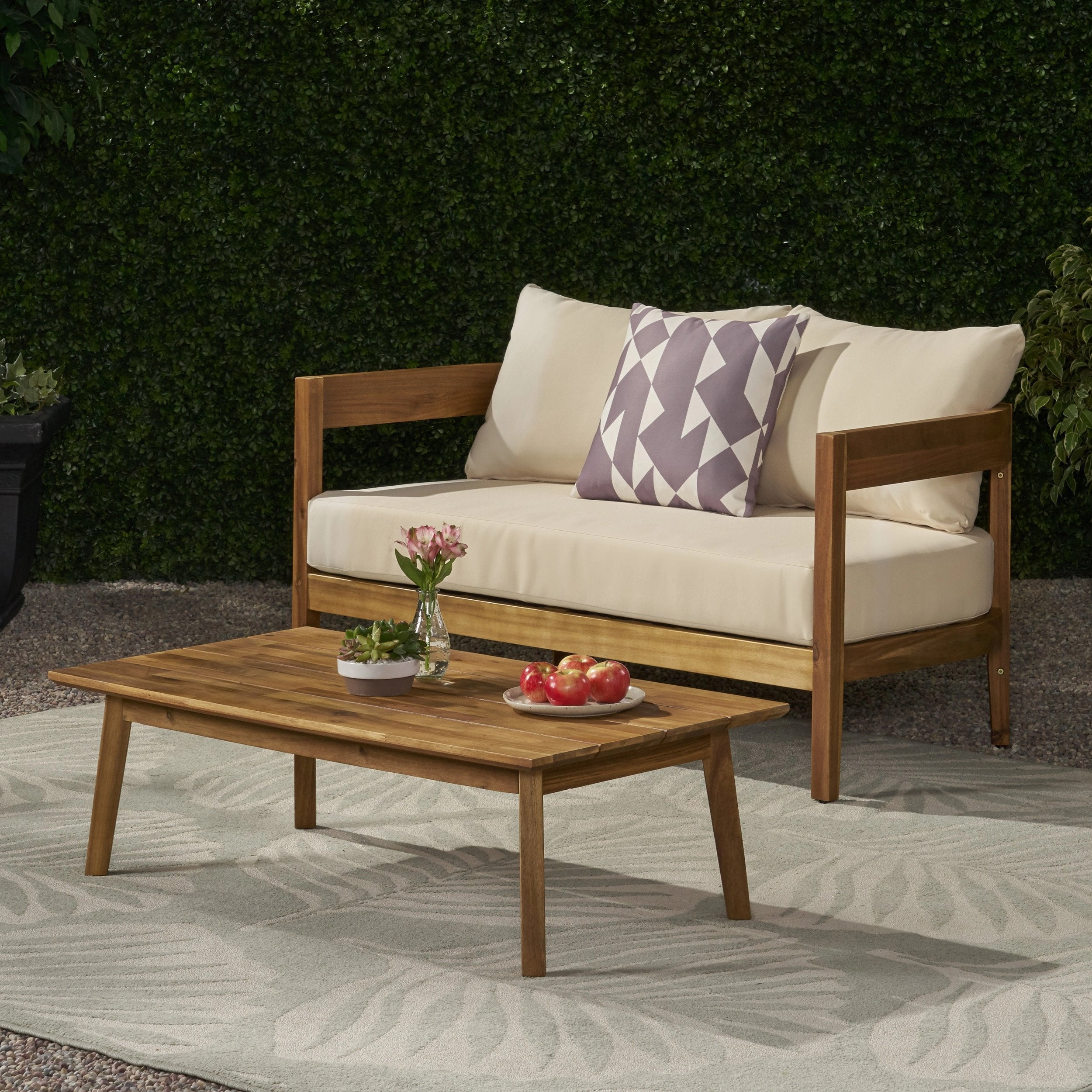 Outdoor Acacia Wood Loveseat Set with Coffee Table - NH693213 outdoor furniture, garden bench