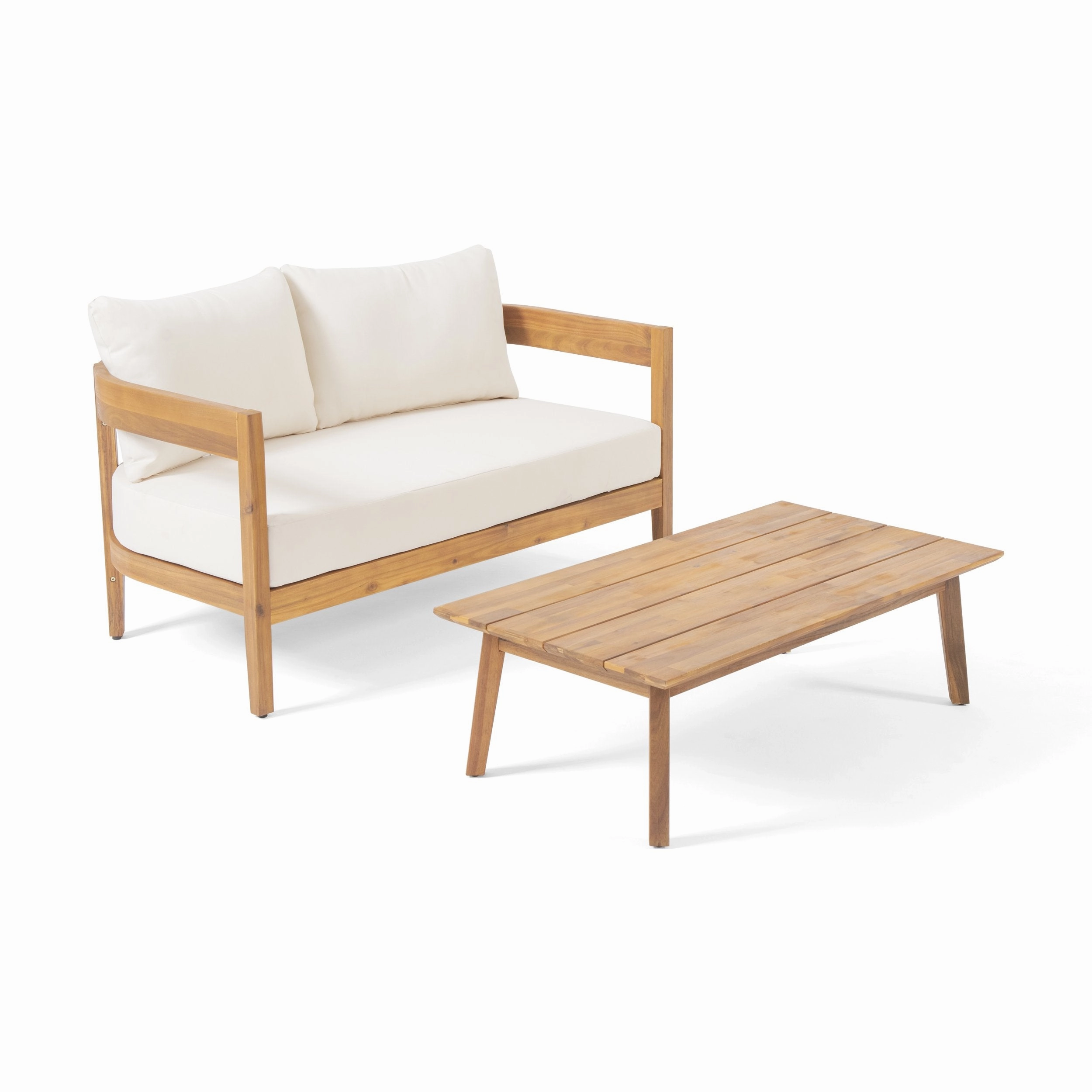 Outdoor Acacia Wood Loveseat Set with Coffee Table - NH693213
