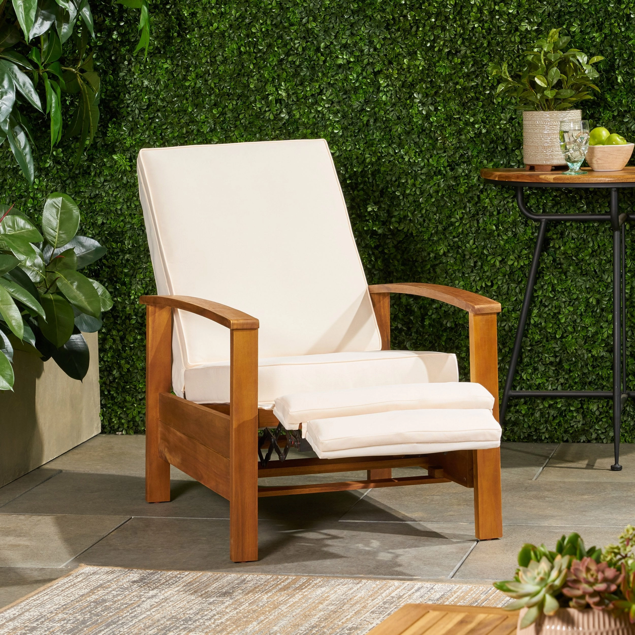 Outdoor Acacia Wood Push Back Recliner with Cushion - NH225113 outdoor furniture, garden bench