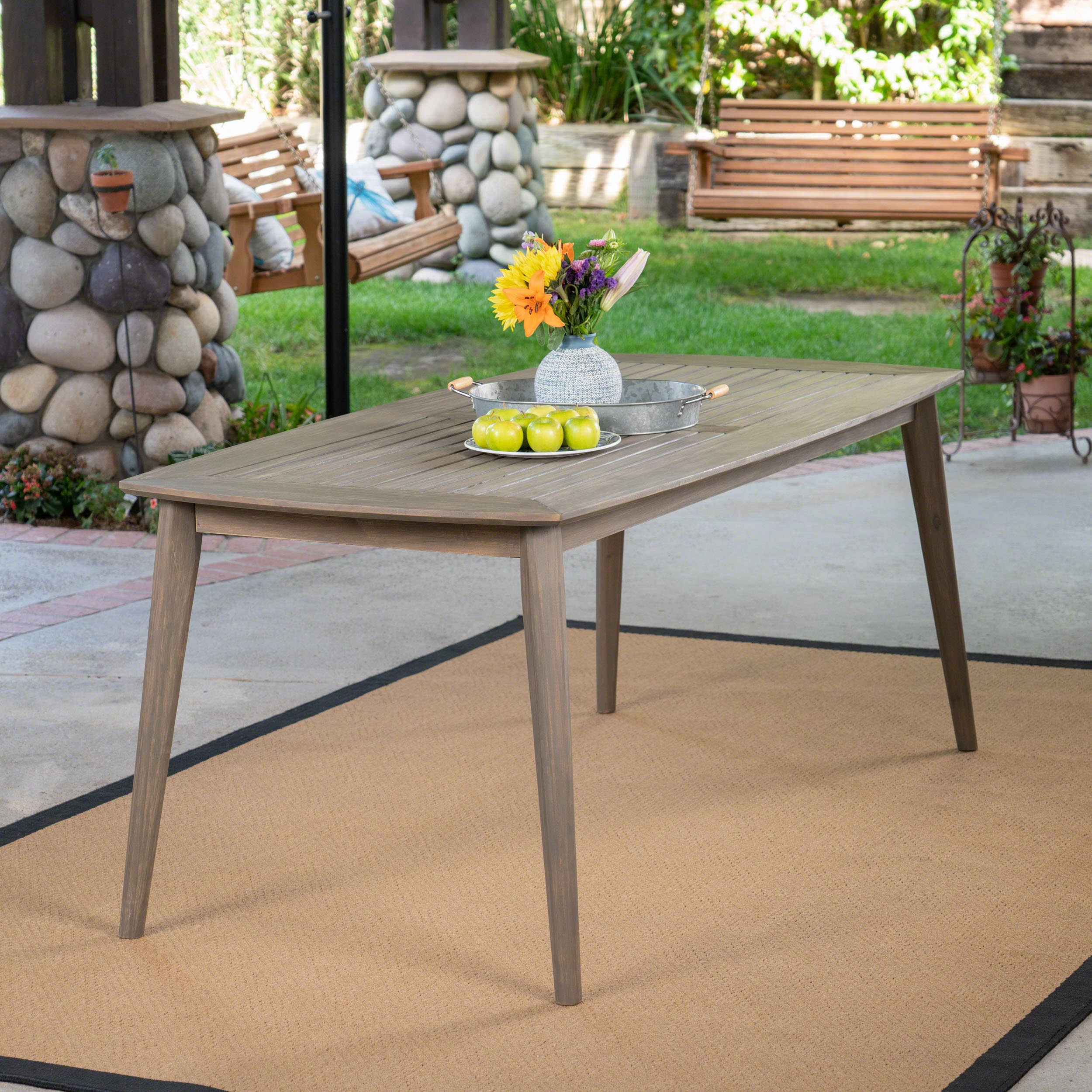Outdoor Acacia Wood Rectangular Dining Table, Gray - NH831503 outdoor lounge chair, patio sofa