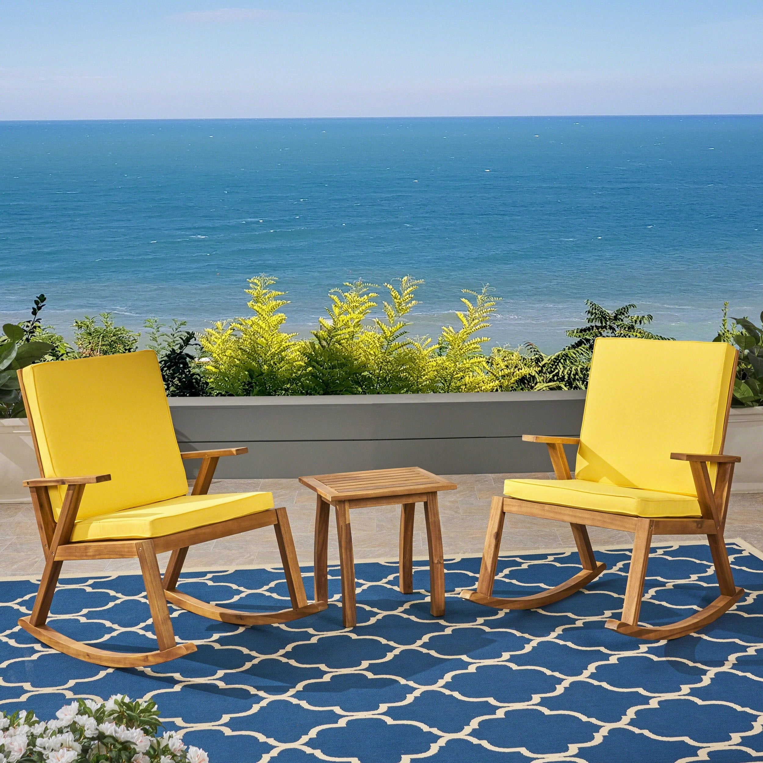 Outdoor Acacia Wood Rocking Chair Chat Set - NH235703 outdoor furniture, garden bench