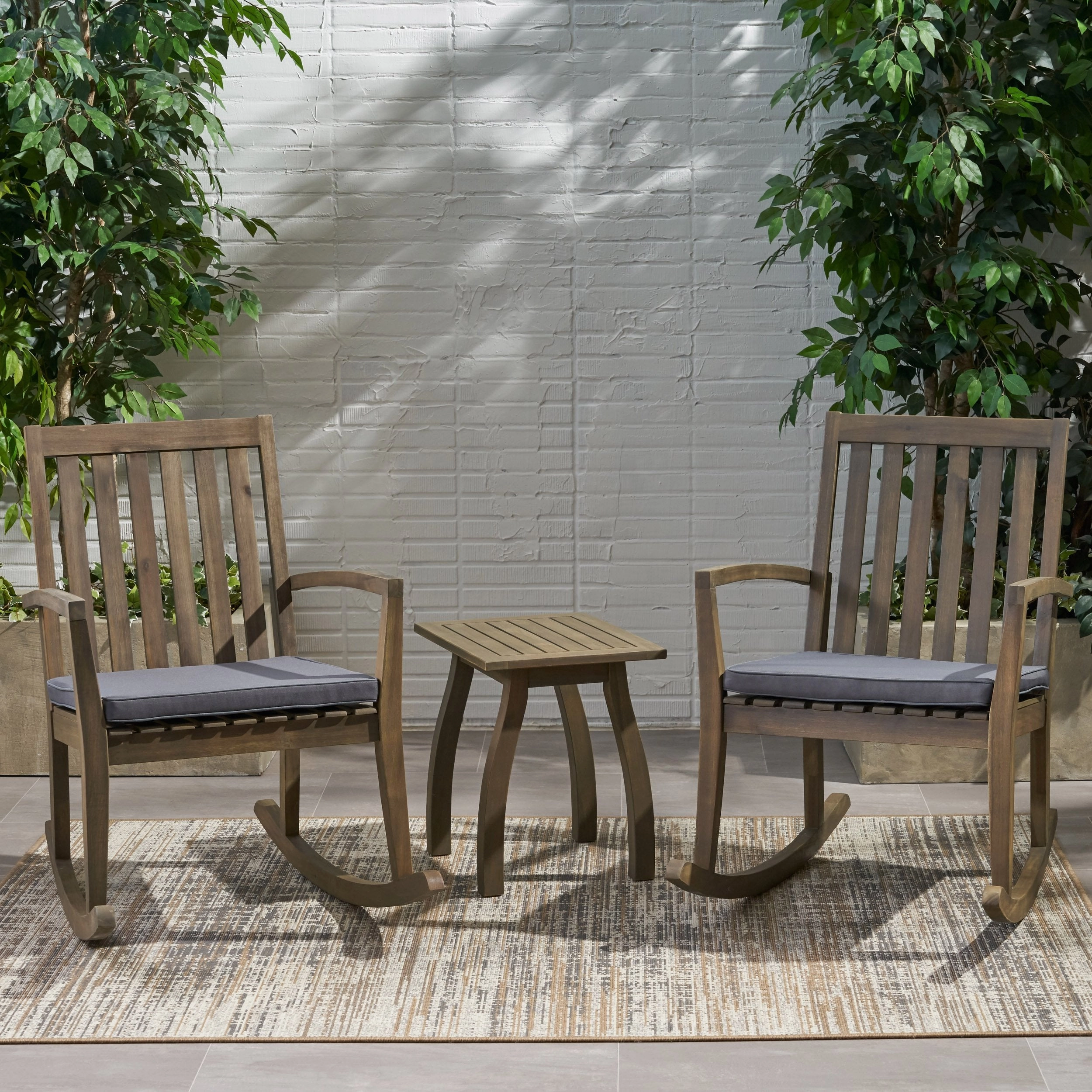Outdoor Acacia Wood Rocking Chair Chat Set - NH235703