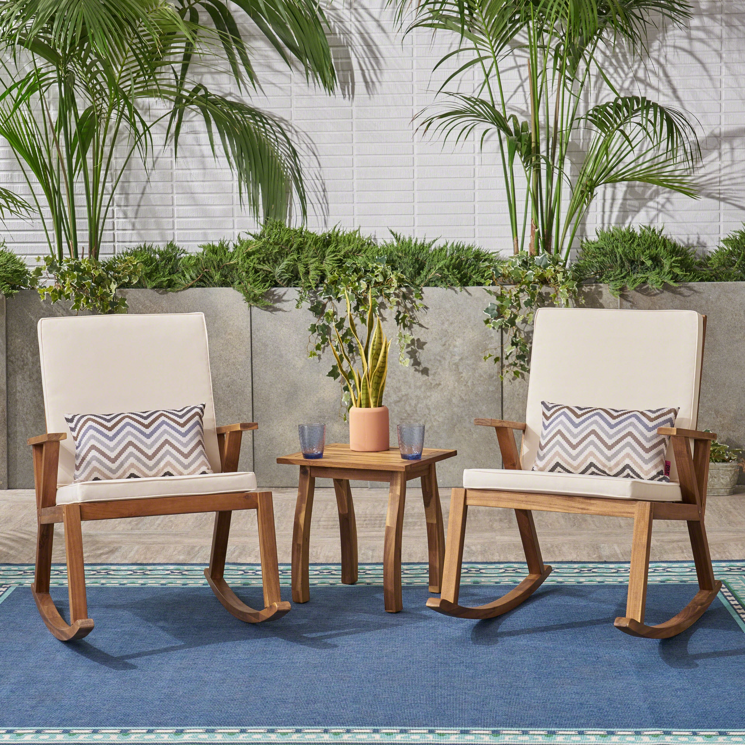 Outdoor Acacia Wood Rocking Chair Chat Set - NH817403 outdoor furniture, garden bench