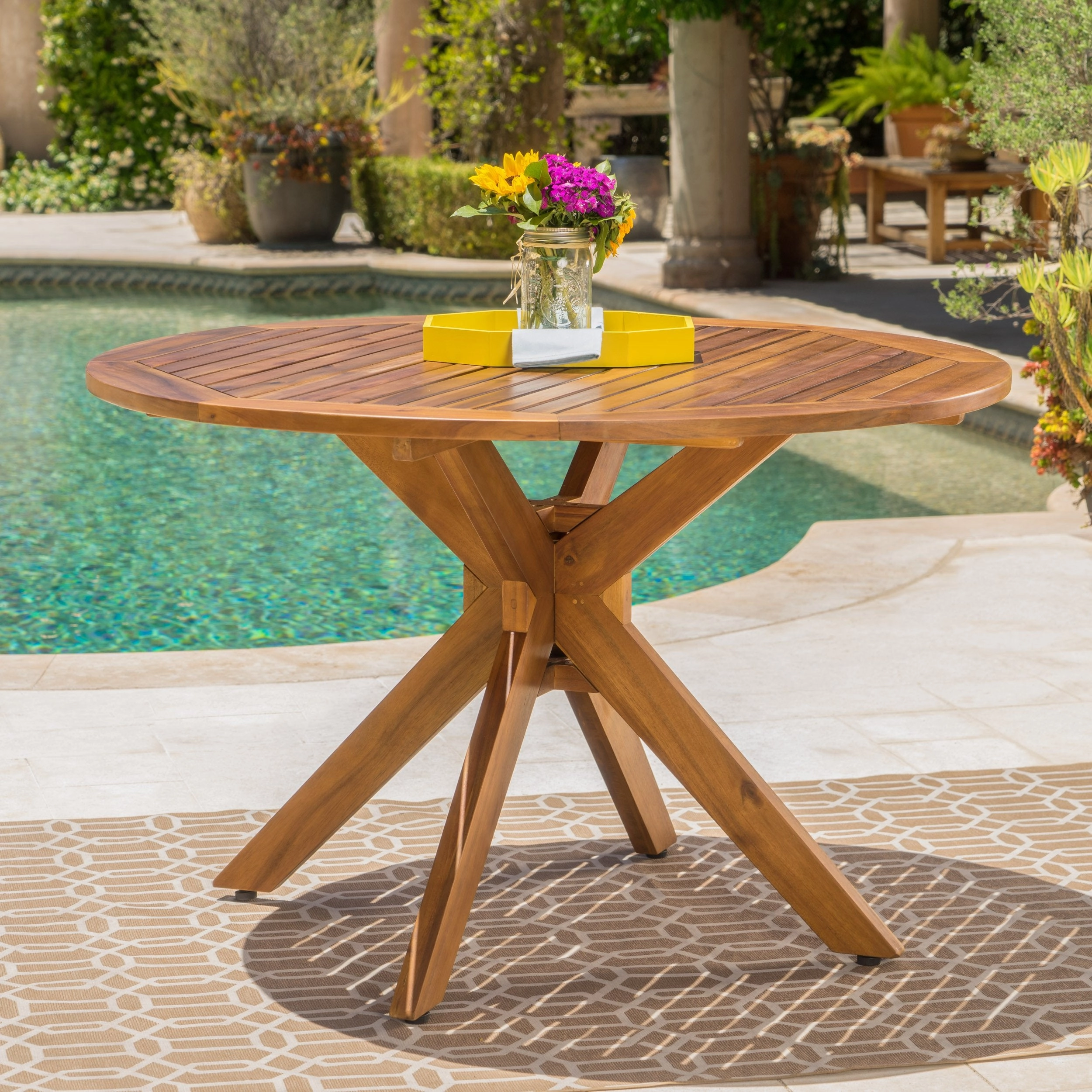 Outdoor Acacia Wood Round Dining Table - NH645003 outdoor lounge chair, patio sofa