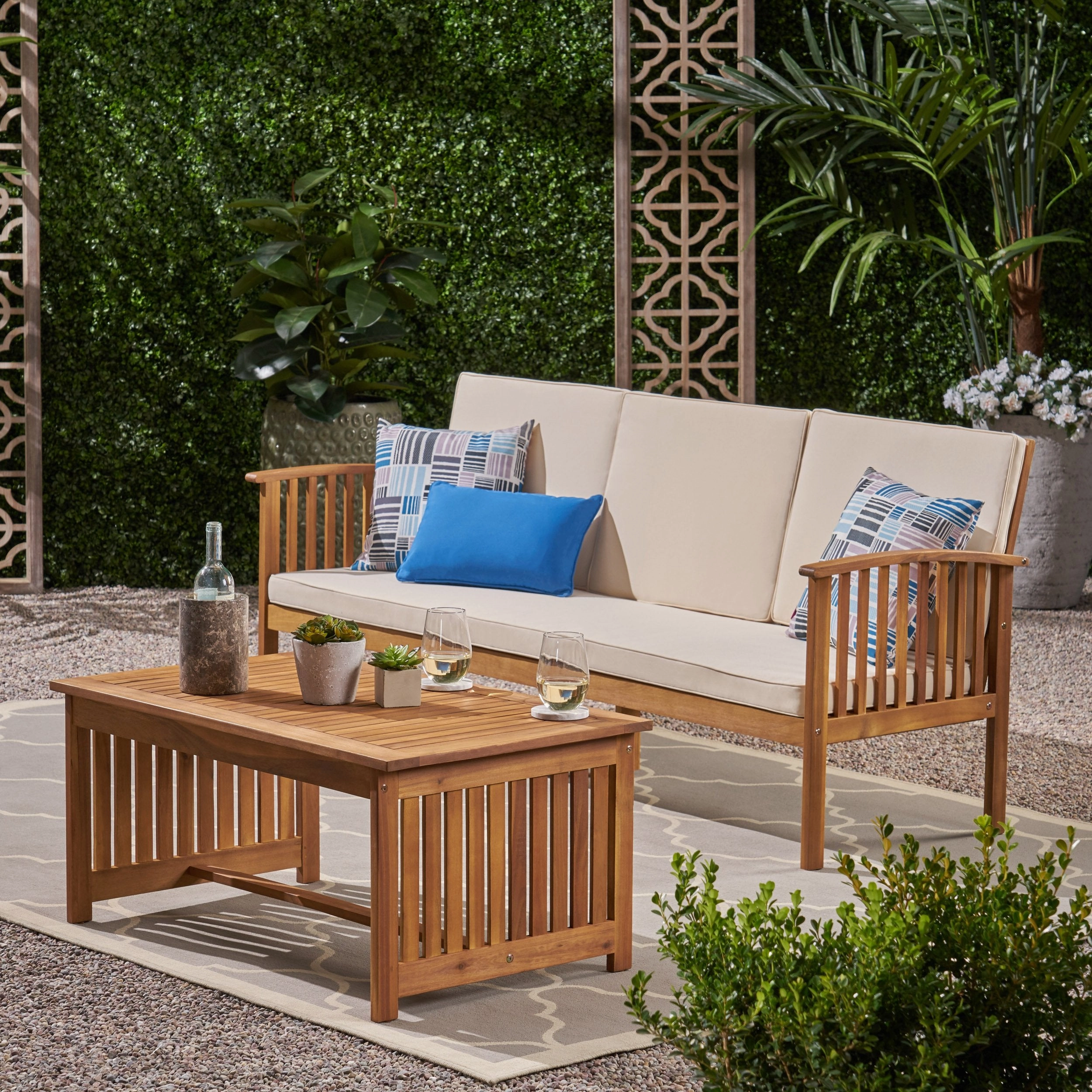 Outdoor Acacia Wood Sofa and Coffee Table Set - NH691803 outdoor furniture, garden bench