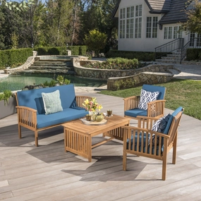 Outdoor Acacia Wood Sofa Set with Water Resistant Cushions - NH282203 outdoor furniture, garden bench