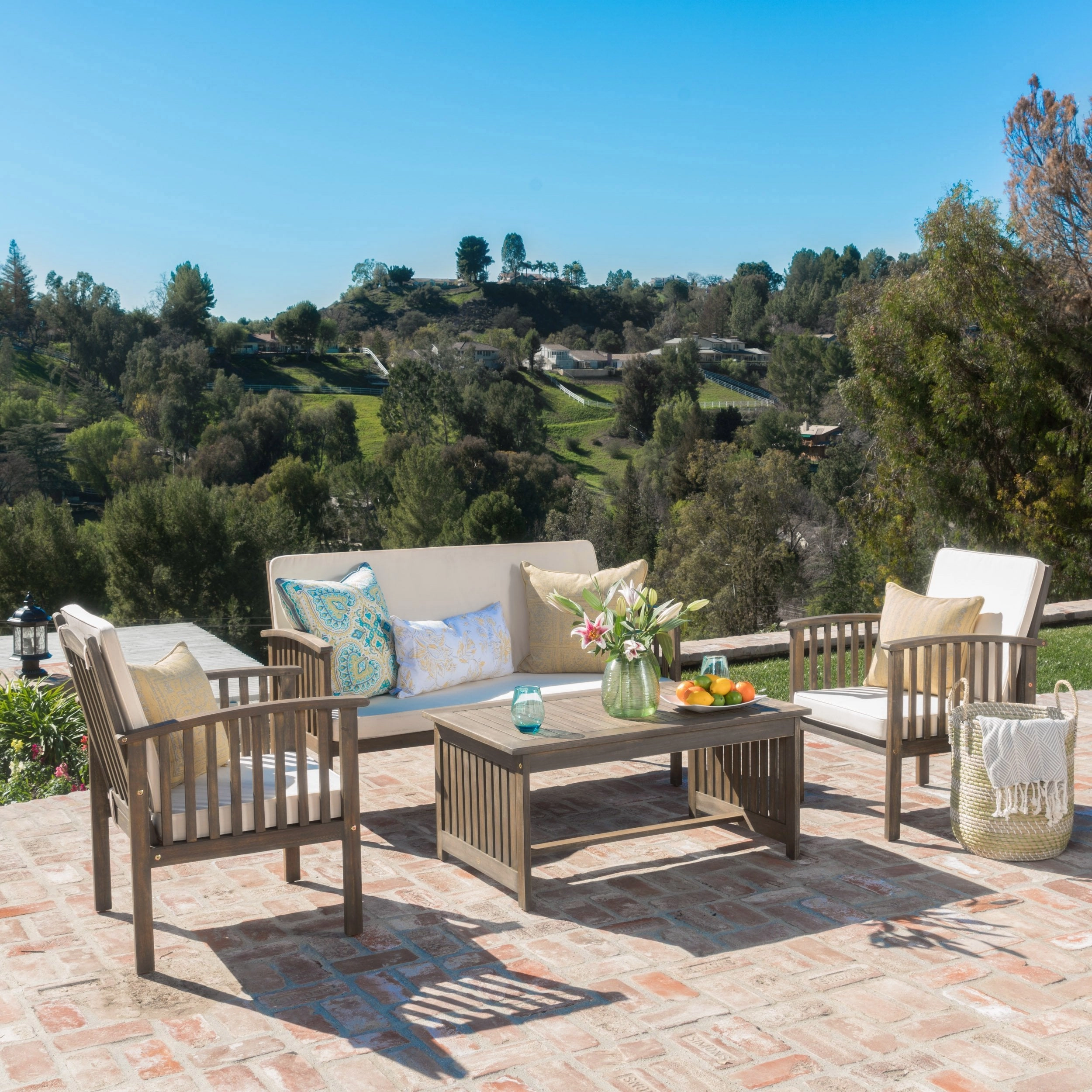 Outdoor Acacia Wood Sofa Set with Water Resistant Cushions - NH282203