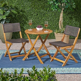 Outdoor Acacia Wood Wicker Foldable Bistro Set with Chairs and Table - NH710903 outdoor lounge chair, patio sofa