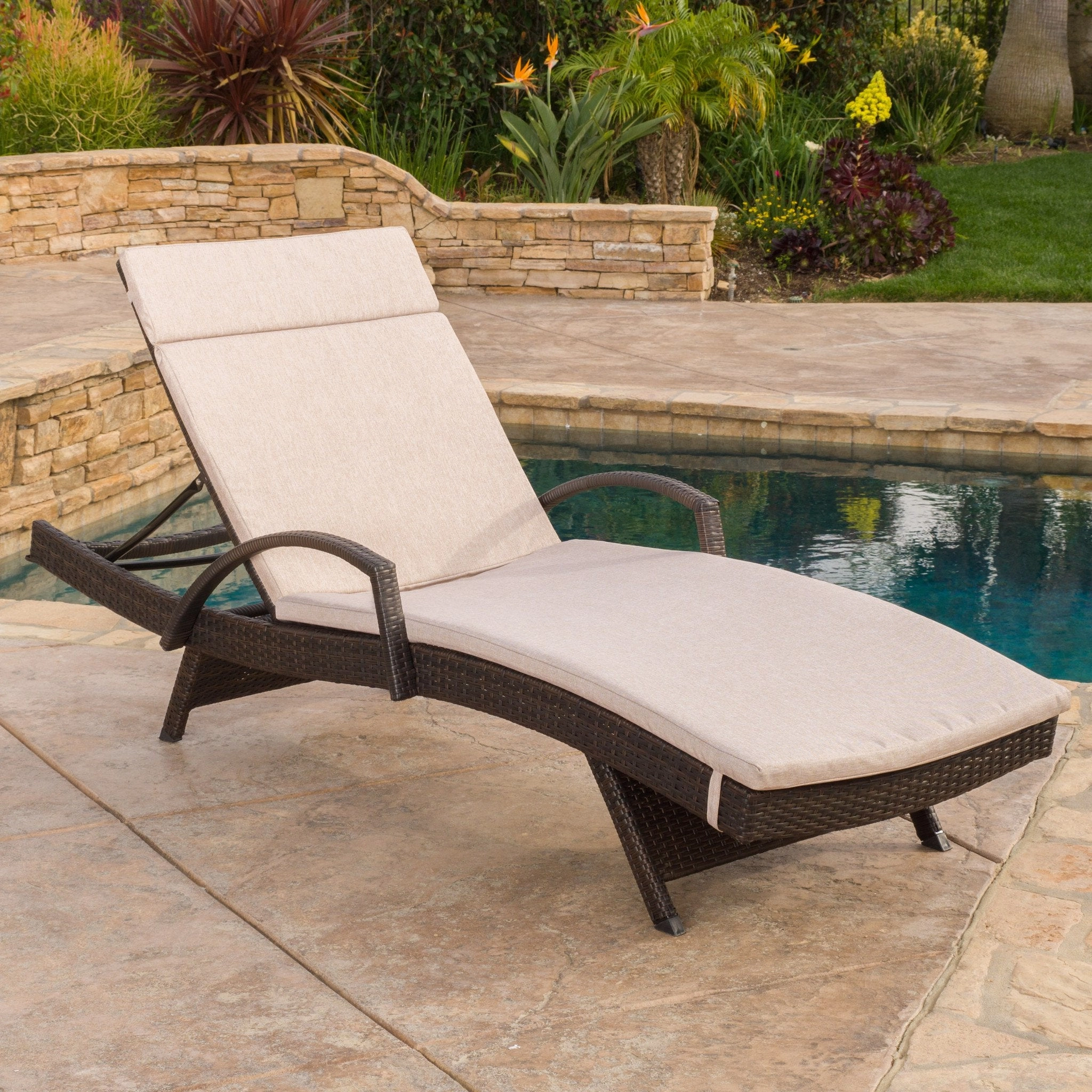 Outdoor Adjustable Armed Chaise Lounge Chair w/ Cushion - NH587692 patio umbrella, gazebo