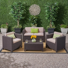 Outdoor All Weather Faux Wicker 4 Seater Chat Set with Cushions - NH320903 outdoor furniture, garden bench