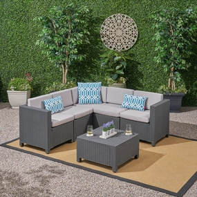 Outdoor All Weather Faux Wicker 5 Seater Sectional Sofa Set with Cushions - NH106903 outdoor furniture, garden bench