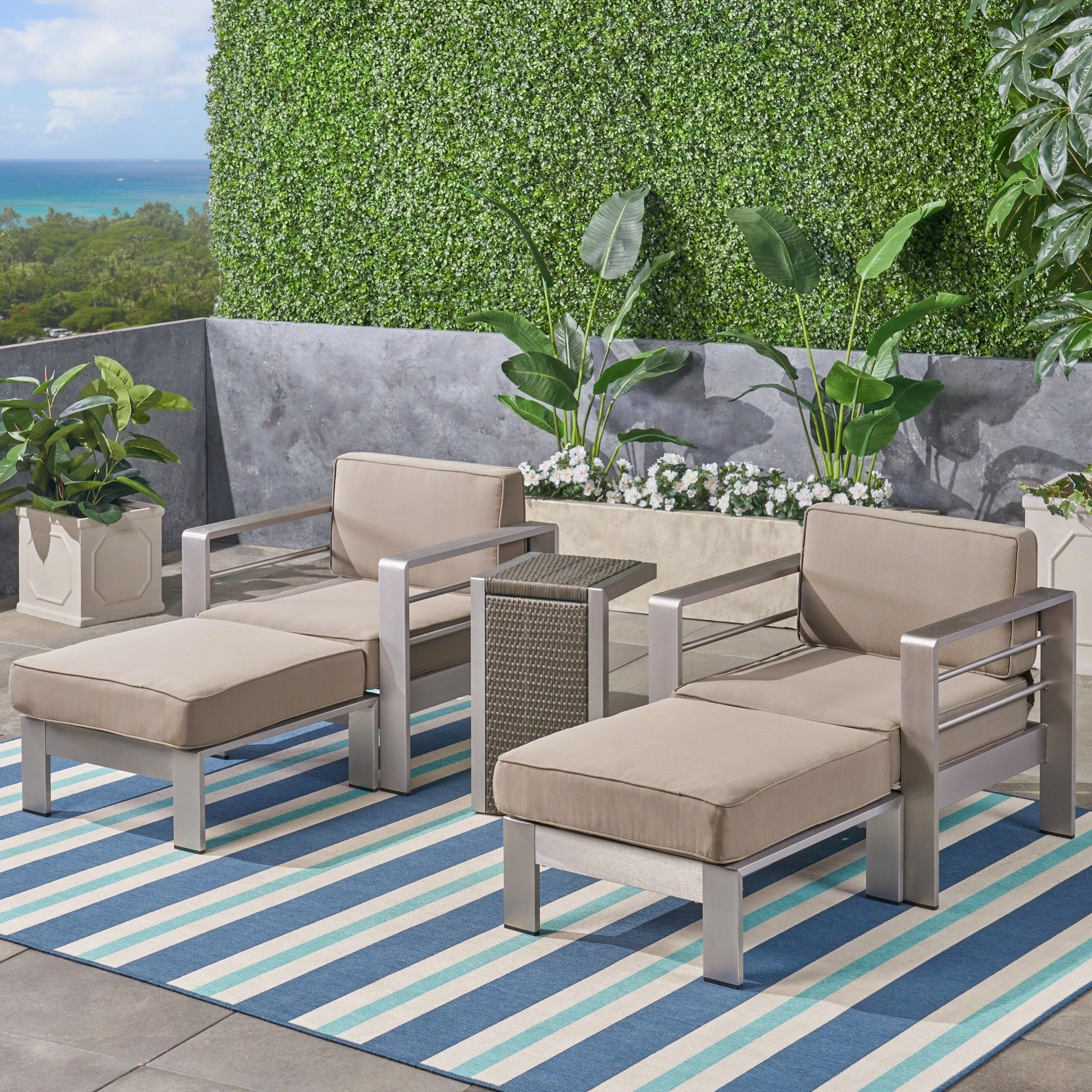 Outdoor Aluminum 2-Seater Club Chair Chat Set with Ottomans and Side Table - NH243603