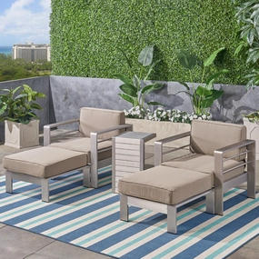 Outdoor Aluminum 2-Seater Club Chair Chat Set with Ottomans and Side Table - NH243603 outdoor furniture, garden bench