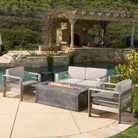 Outdoor Aluminum 3-piece Chat Set with 56-inch Rectangular Liquid Propane Fire Table - NH910792 outdoor furniture, garden bench