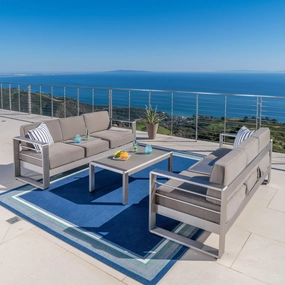 Outdoor Aluminum 3-Piece Sofa Set with Khaki Cushions - NH243892 outdoor furniture, garden bench