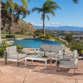 Outdoor Aluminum 4-piece Loveseat Set with Cushions - NH266592 outdoor furniture, garden bench